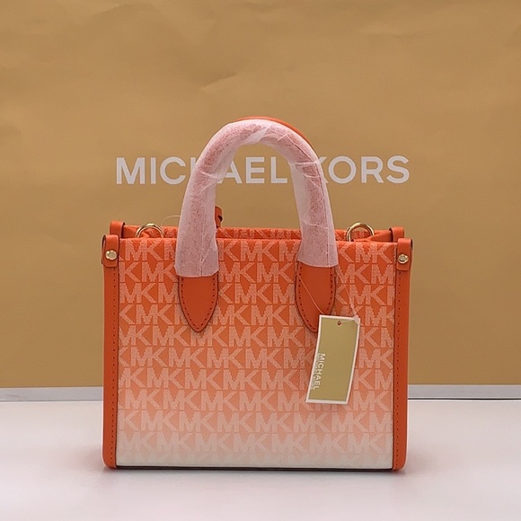 Michael Kors Mirella Extra-Small Ombré Logo Crossbody XBODY ShopperBag Poppy NWT - Picture 6 of 15